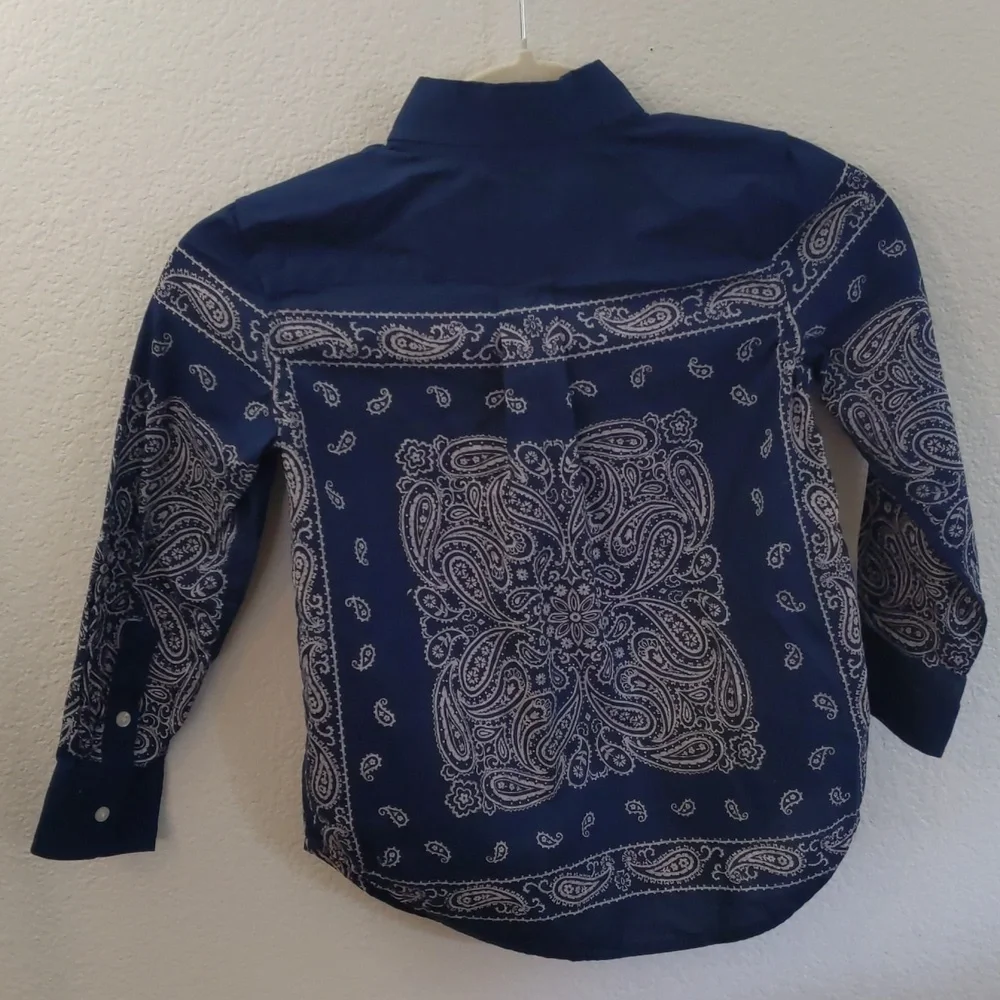 Ralph Lauren Kids 5 Blue Paisley Button Down Shirt Western 100% Cotton